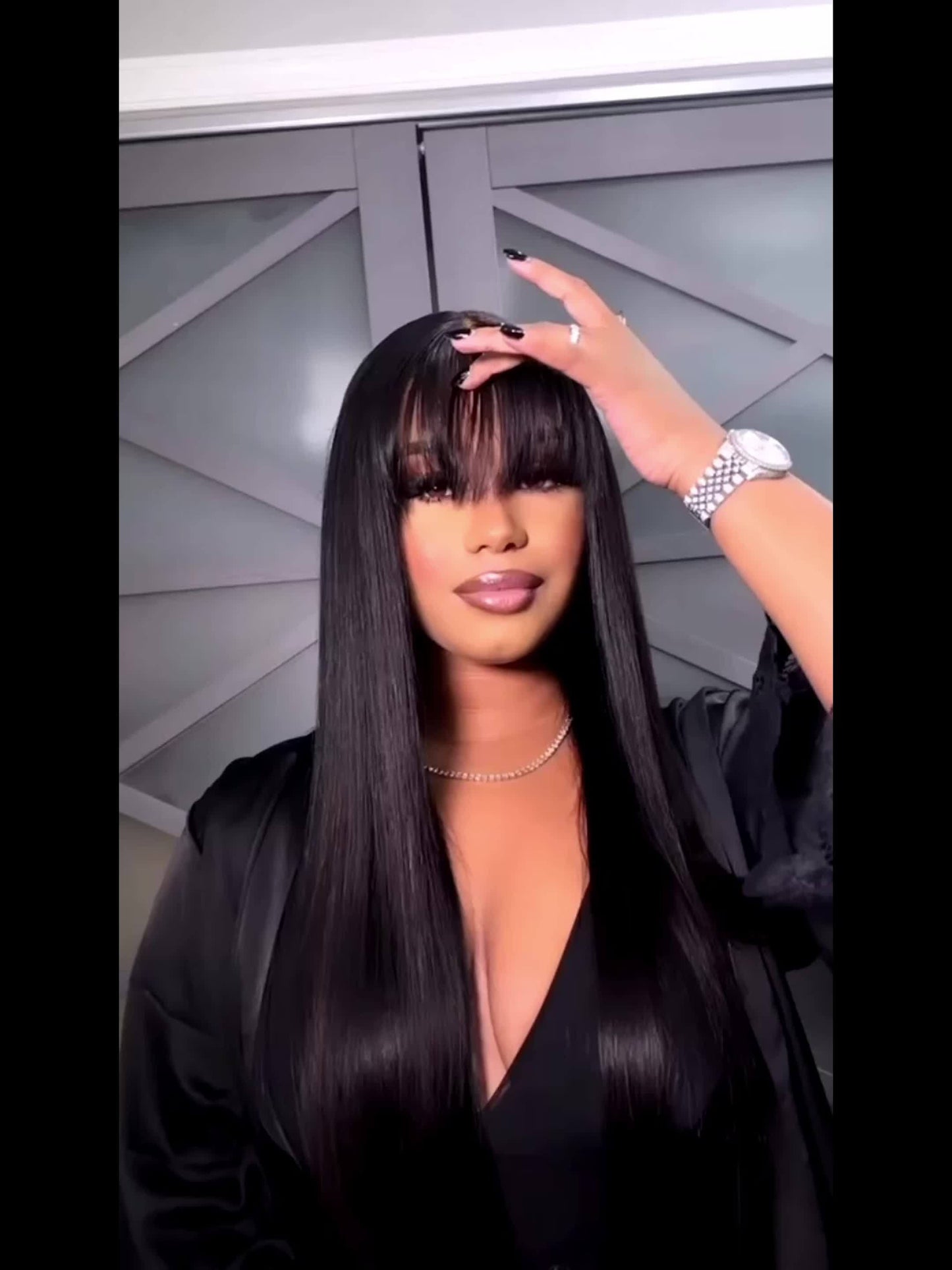 280% Density Glueless Human Hair Straight Wigs Sliky Straight Human Hair Wigs with Bangs None Lace Front Wigs Unprocessed Virgin Soft Human Hair Wigs No Glue Needed Lightweight Full Machine Made Wig Easy to Wear Natural Look