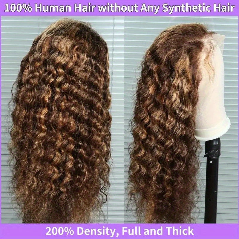 200 Density Glueless Ombre Highlight Wig Human Hair Curly Loose Deep Wave Lace Frontal Wig 4/27 Colored Brazilian 13x4 Lace Front Wigs for Women