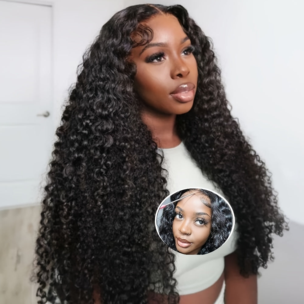 40Inch Ready To Go Glueless Wig Jerry Curl Human Hair 13*6 Pre-Cut Lace Wigs 12A Wigs Human Hair Pre Bleached Pre Plucked 250% Density Curl Wave Lace Frontal Wig Natural Color 3 Seconds To Wear For Beginners