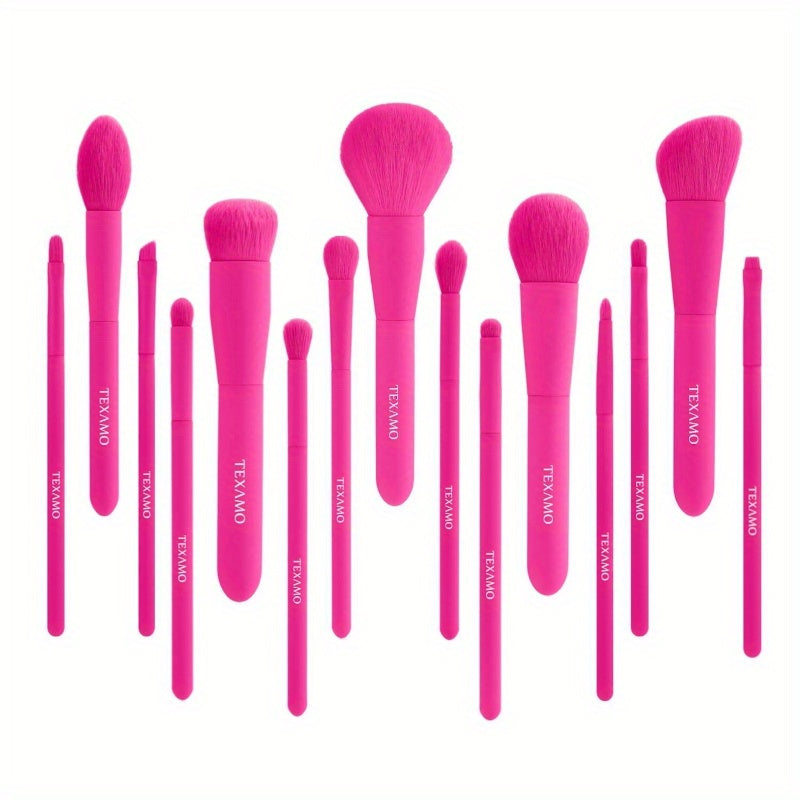 Makeup Brush Set, 15 Pie Quality Makeup Brushes, Premium Synthetic Make Up Brushes for Foundation Powder Blush Highlighter Conaler Makeup Brush Kit for Travel, Hot P