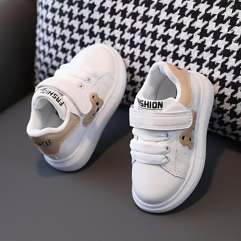 Youngsters' Breathable Soft Sole Casual Sports Shoes with Cute Bear Embroidery, Comfortable Rubber Sole for Boys and Girls - Spring/Autumn, Everyday Youngsters's Shoes | Hook-and-loop Fastener Youngsters Shoes | Synthetic Sho