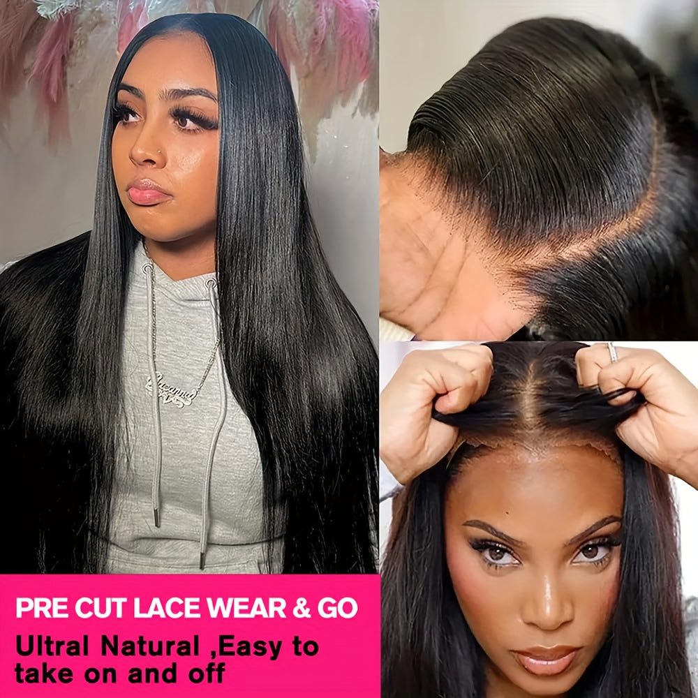 5x5 HD Lace Put On And Go Glueless Closure Wigs Human Hair Straight Human Hair Pre Plucked Pre Cut No Glue 3 Seconds To Wear Glueless Wig Transparent Lace Front Wigs Human Hair 250% Density