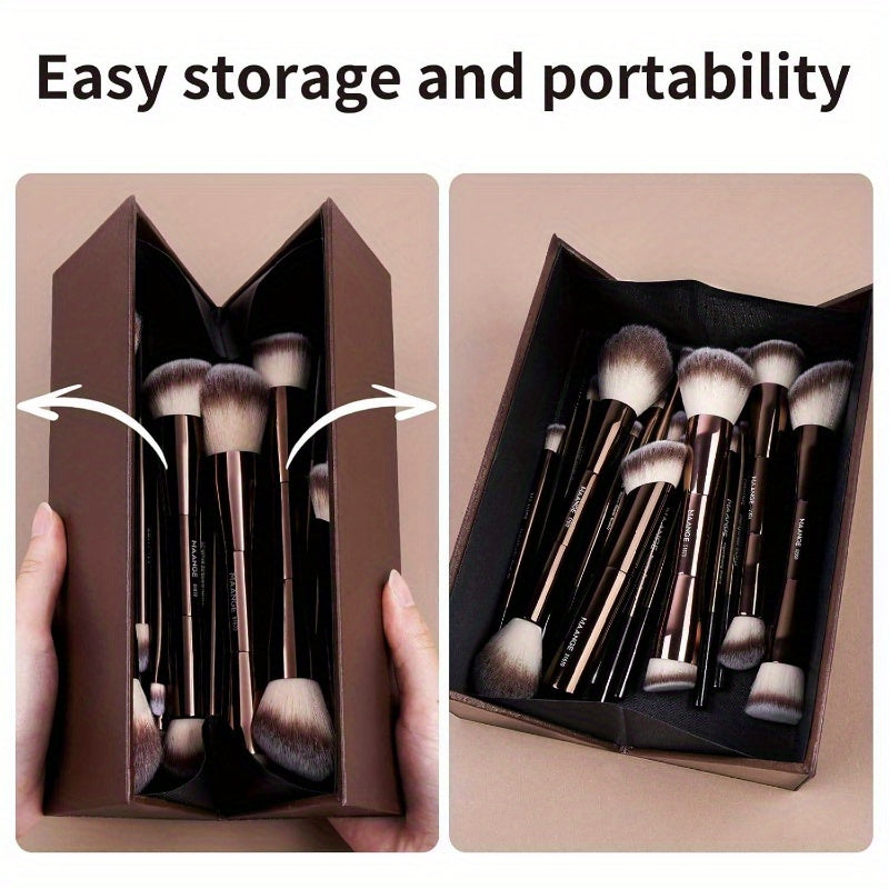 20pcs Makeup Brushes with Gift Box, DoubleEnd Multifunctional Makeup Brushes for Blending Liquid Powder Conaler Cream Blush Buffe, CoffeeBrown