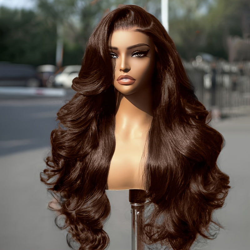 280% 13x4 #2 Body Wave Human Hair Wig HD Lace Dark Brown Body Wave Lace Frontal Wig Transparent Swiss Lace Colored Lace Front Wig Human Hair Wigs Chocolate Brown Body Wave Wig With Natural Hairline Three Part Body Wave Lace F