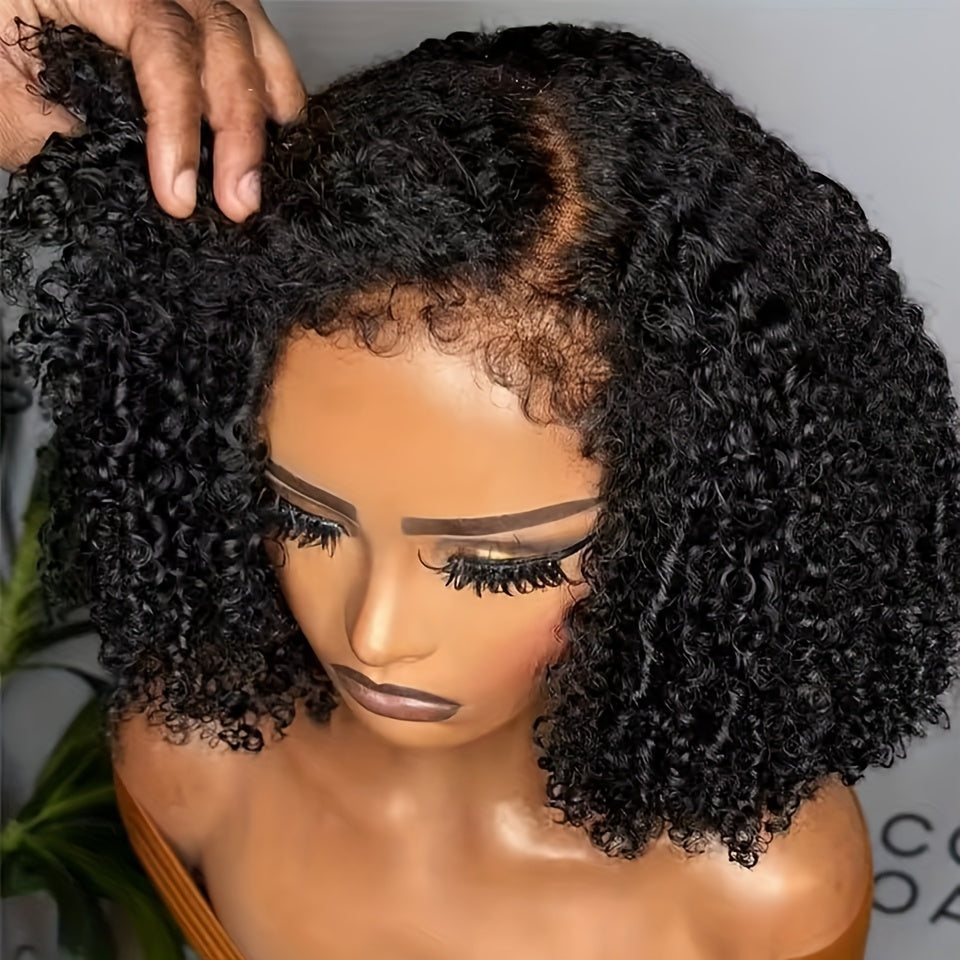 250% 4C Edges Kinky Curly Human Hair Wigs Short Kinky Curly Bob Wig 13X4 HD Lace Front Wig With Curly Baby Hair Pre Bleached Pre Plucked Premium Afro Kinky Curly Human Hair Natural Realistic Scalp Zero Stress Wear Larger Brea
