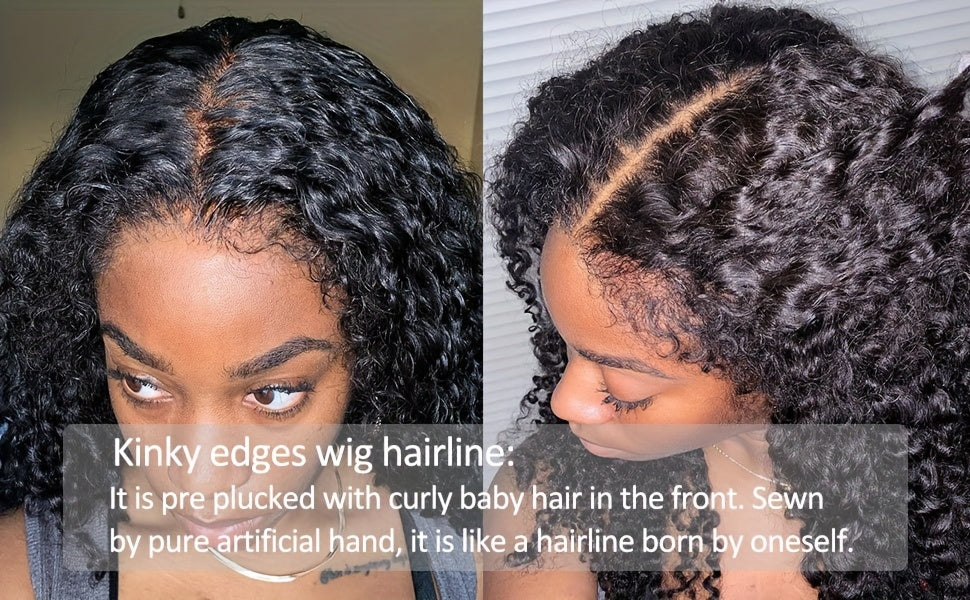 250% 4C Edges Kinky Curly Human Hair Wigs Short Kinky Curly Bob Wig 13X4 HD Lace Front Wig With Curly Baby Hair Pre Bleached Pre Plucked Premium Afro Kinky Curly Human Hair Natural Realistic Scalp Zero Stress Wear Larger Brea