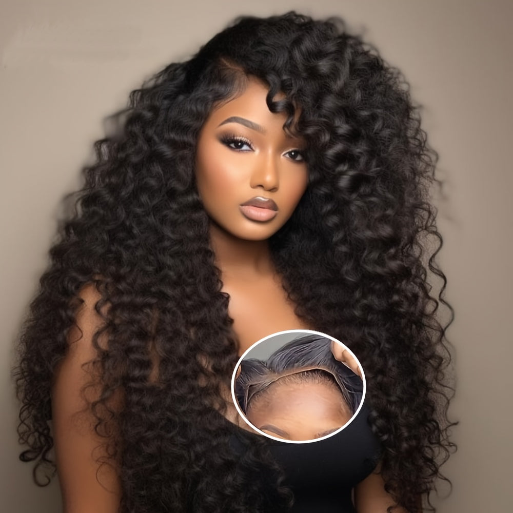 40Inch Ready To Go Glueless Wig Jerry Curl Human Hair 13*6 Pre-Cut Lace Wigs 12A Wigs Human Hair Pre Bleached Pre Plucked 250% Density Curl Wave Lace Frontal Wig Natural Color 3 Seconds To Wear For Beginners