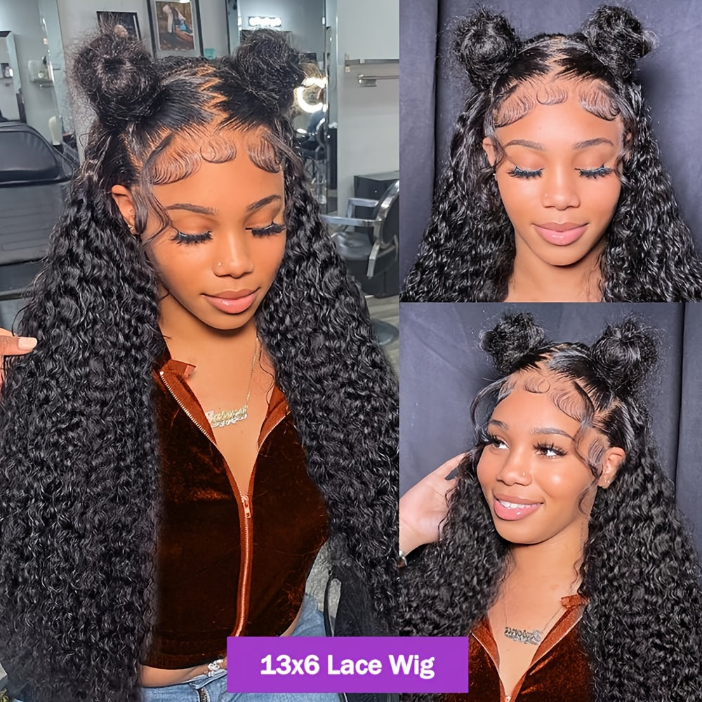 40Inch Ready To Go Glueless Wig Jerry Curl Human Hair 13*6 Pre-Cut Lace Wigs 12A Wigs Human Hair Pre Bleached Pre Plucked 250% Density Curl Wave Lace Frontal Wig Natural Color 3 Seconds To Wear For Beginners