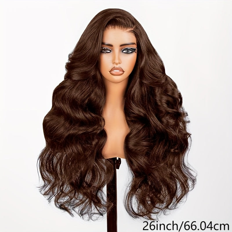 280% 13x4 #2 Body Wave Human Hair Wig HD Lace Dark Brown Body Wave Lace Frontal Wig Transparent Swiss Lace Colored Lace Front Wig Human Hair Wigs Chocolate Brown Body Wave Wig With Natural Hairline Three Part Body Wave Lace F