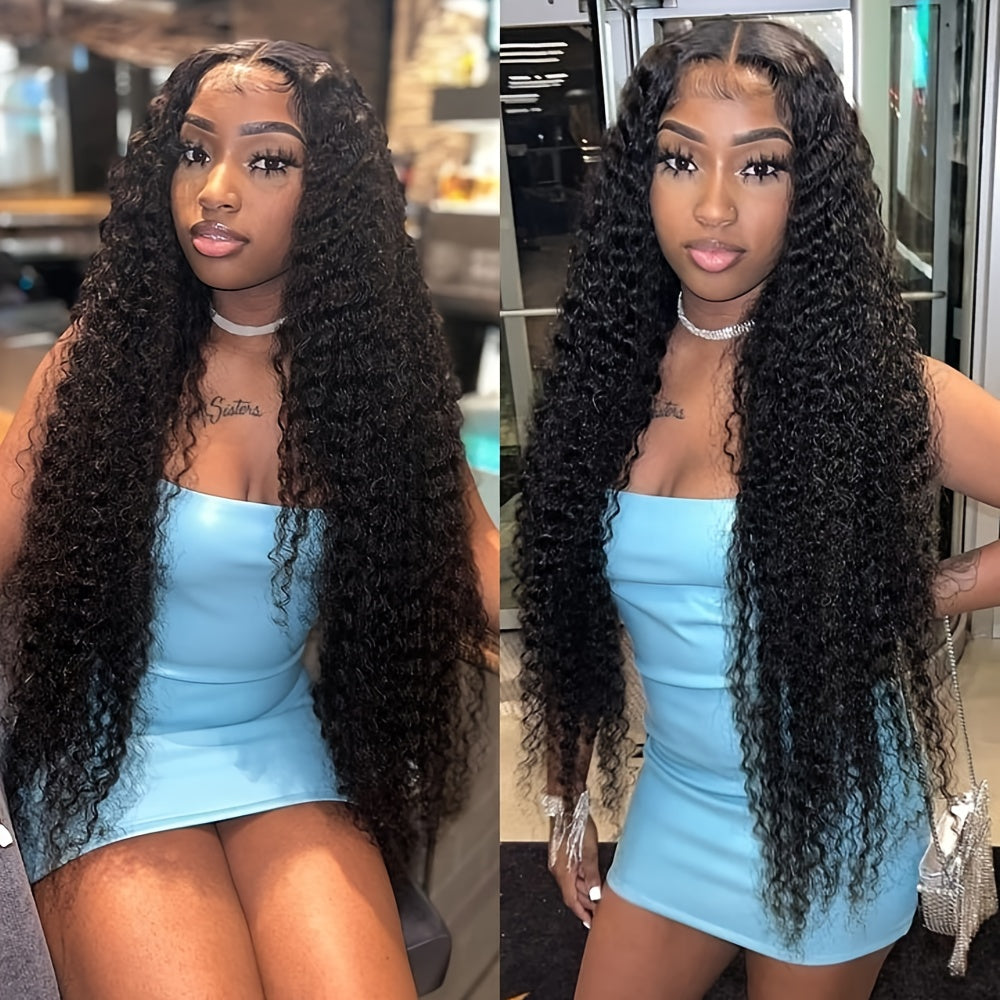 40Inch Ready To Go Glueless Wig Jerry Curl Human Hair 13*6 Pre-Cut Lace Wigs 12A Wigs Human Hair Pre Bleached Pre Plucked 250% Density Curl Wave Lace Frontal Wig Natural Color 3 Seconds To Wear For Beginners