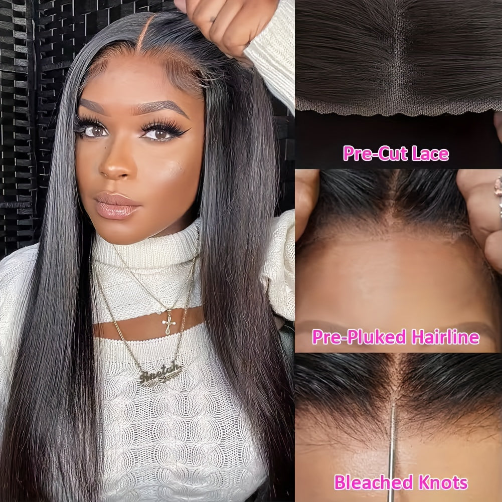 5x5 HD Lace Put On And Go Glueless Closure Wigs Human Hair Straight Human Hair Pre Plucked Pre Cut No Glue 3 Seconds To Wear Glueless Wig Transparent Lace Front Wigs Human Hair 250% Density