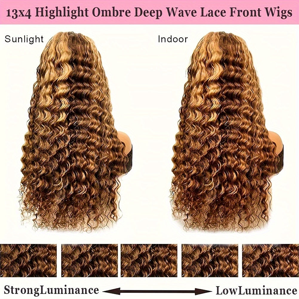 200 Density Glueless Ombre Highlight Wig Human Hair Curly Loose Deep Wave Lace Frontal Wig 4/27 Colored Brazilian 13x4 Lace Front Wigs for Women