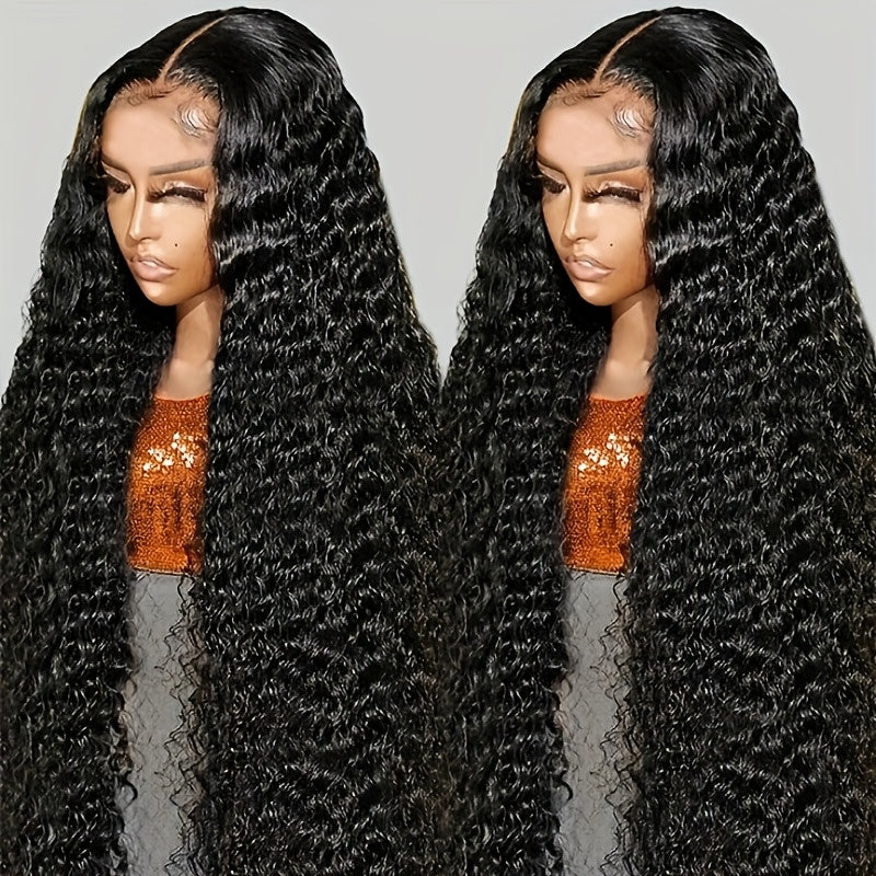 Glueless Deep Wave 4x4 HD Lace Closure Wig 280% Density Pre Plucked Pre Cut Lace Human Hair Deep Curly Lace Front Wig No Glue 3 Seconds to Wear Soft Comfortable And Breathable Transparent Lace Front Wig Bye Bye Knots Beginner