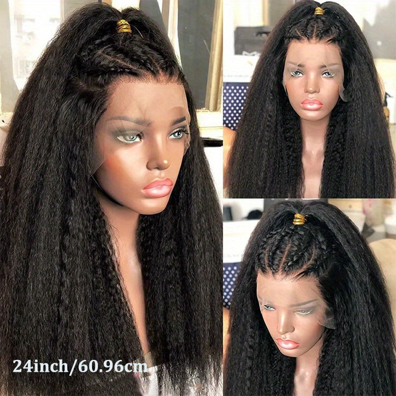 13x4 HD Lace Front Wigs - 38-40 Inch Kinky Straight Human Hair Wigs 250 Density Pre Plucked 12A Frontal Wigs for Women Black