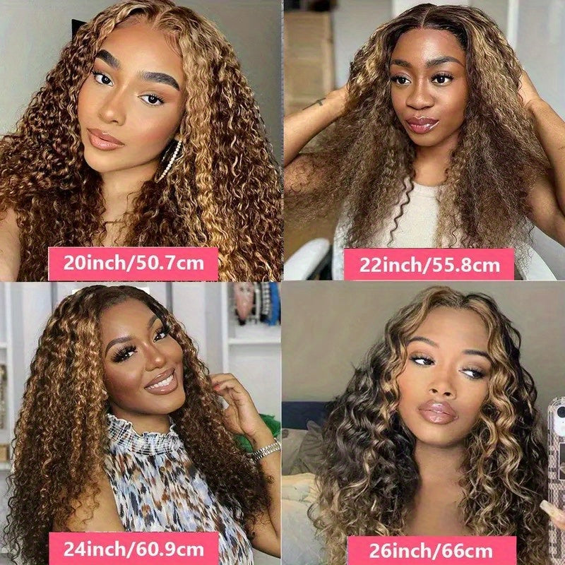 200 Density Glueless Ombre Highlight Wig Human Hair Curly Loose Deep Wave Lace Frontal Wig 4/27 Colored Brazilian 13x4 Lace Front Wigs for Women