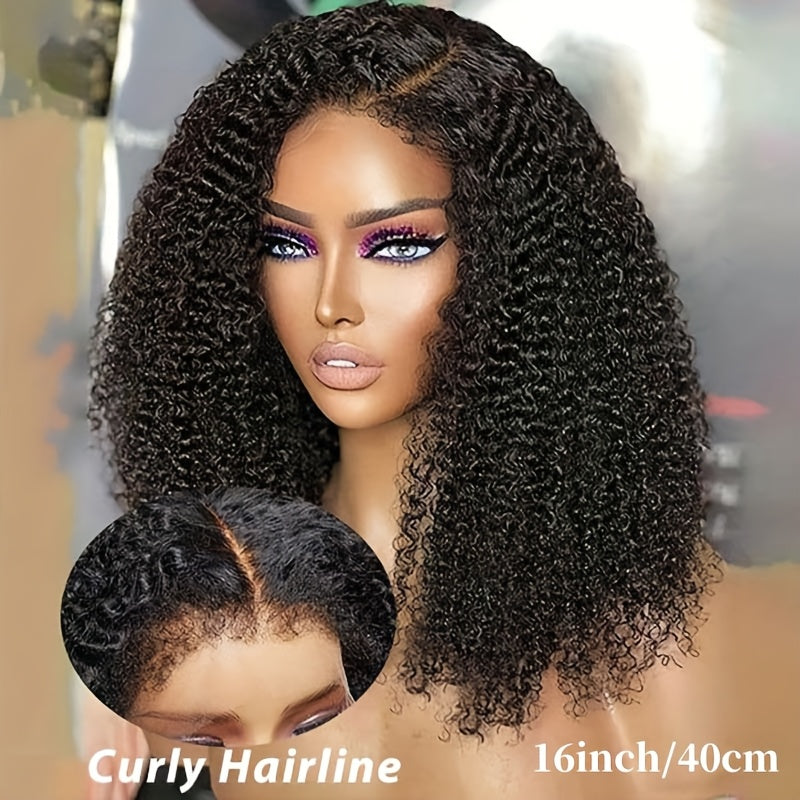 250% 4C Edges Kinky Curly Human Hair Wigs Short Kinky Curly Bob Wig 13X4 HD Lace Front Wig With Curly Baby Hair Pre Bleached Pre Plucked Premium Afro Kinky Curly Human Hair Natural Realistic Scalp Zero Stress Wear Larger Brea