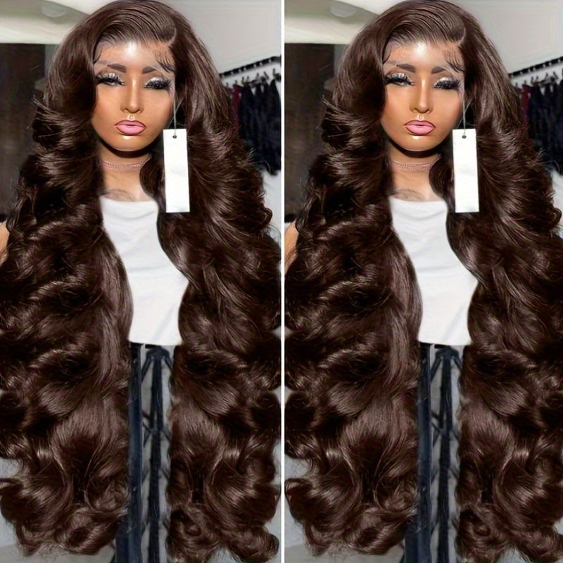 280% 13x4 #2 Body Wave Human Hair Wig HD Lace Dark Brown Body Wave Lace Frontal Wig Transparent Swiss Lace Colored Lace Front Wig Human Hair Wigs Chocolate Brown Body Wave Wig With Natural Hairline Three Part Body Wave Lace F