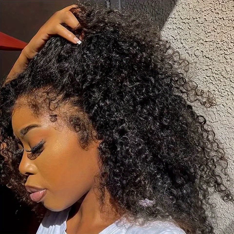 250% 4C Edges Kinky Curly Human Hair Wigs Short Kinky Curly Bob Wig 13X4 HD Lace Front Wig With Curly Baby Hair Pre Bleached Pre Plucked Premium Afro Kinky Curly Human Hair Natural Realistic Scalp Zero Stress Wear Larger Brea