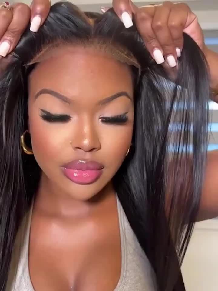 5x5 HD Lace Put On And Go Glueless Closure Wigs Human Hair Straight Human Hair Pre Plucked Pre Cut No Glue 3 Seconds To Wear Glueless Wig Transparent Lace Front Wigs Human Hair 250% Density