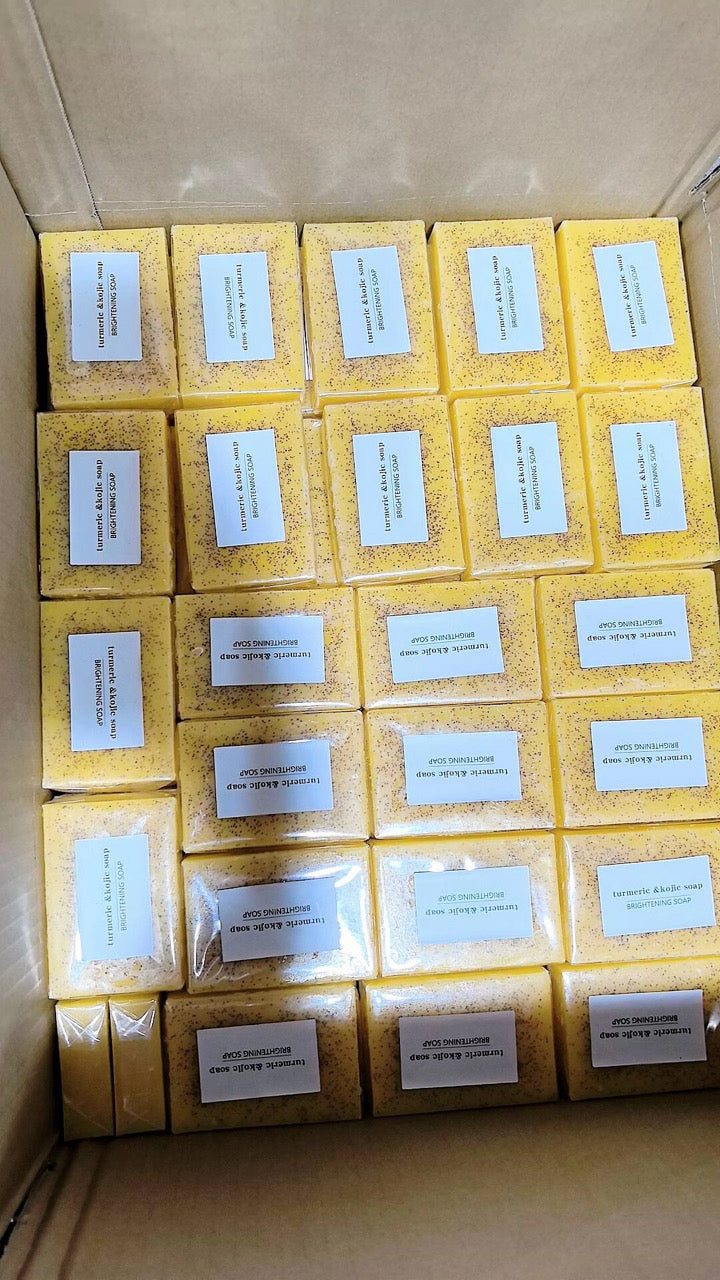 LEMON TUMERIC & ACID KOJIC SOAP BRIGHTNING BAR WITH VITAMIN C COMPLEX FOR FACE AND BODY SKIN, SOAP NET (SET OF 3,6,12)