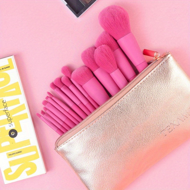 Makeup Brush Set, 15 Pie Quality Makeup Brushes, Premium Synthetic Make Up Brushes for Foundation Powder Blush Highlighter Conaler Makeup Brush Kit for Travel, Hot P