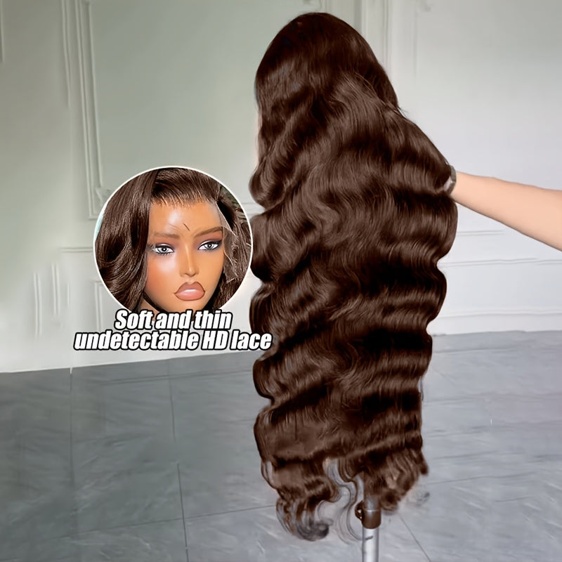 280% 13x4 #2 Body Wave Human Hair Wig HD Lace Dark Brown Body Wave Lace Frontal Wig Transparent Swiss Lace Colored Lace Front Wig Human Hair Wigs Chocolate Brown Body Wave Wig With Natural Hairline Three Part Body Wave Lace F