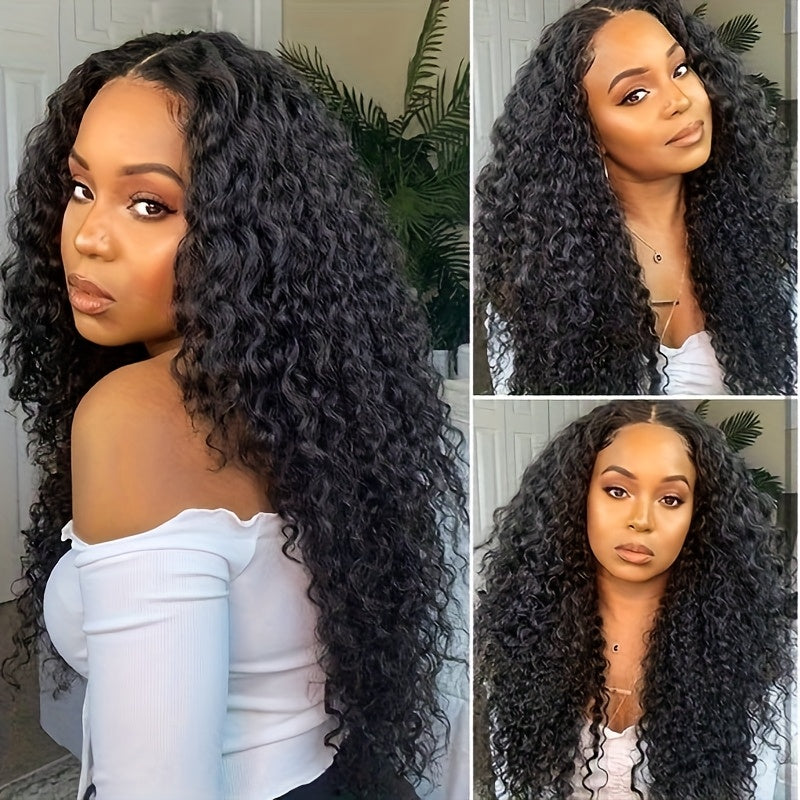 Glueless Deep Wave 4x4 HD Lace Closure Wig 280% Density Pre Plucked Pre Cut Lace Human Hair Deep Curly Lace Front Wig No Glue 3 Seconds to Wear Soft Comfortable And Breathable Transparent Lace Front Wig Bye Bye Knots Beginner