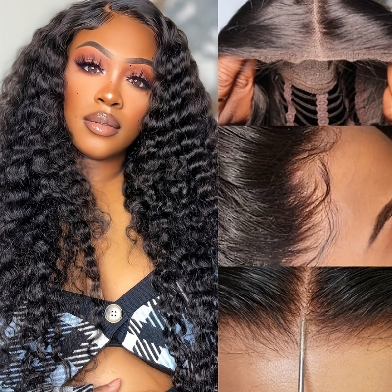Glueless Deep Wave 4x4 HD Lace Closure Wig 280% Density Pre Plucked Pre Cut Lace Human Hair Deep Curly Lace Front Wig No Glue 3 Seconds to Wear Soft Comfortable And Breathable Transparent Lace Front Wig Bye Bye Knots Beginner