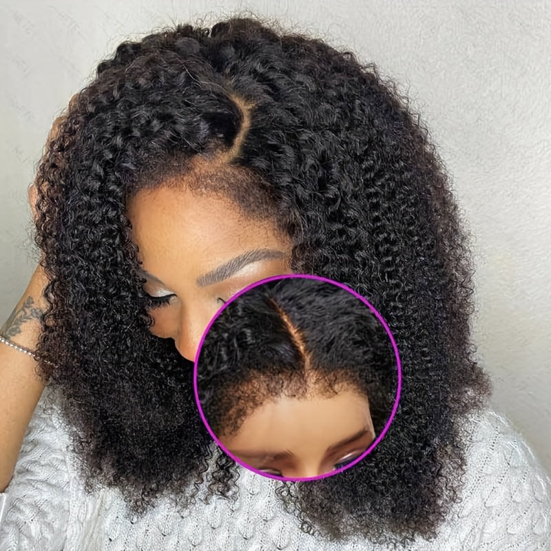250% 4C Edges Kinky Curly Human Hair Wigs Short Kinky Curly Bob Wig 13X4 HD Lace Front Wig With Curly Baby Hair Pre Bleached Pre Plucked Premium Afro Kinky Curly Human Hair Natural Realistic Scalp Zero Stress Wear Larger Brea