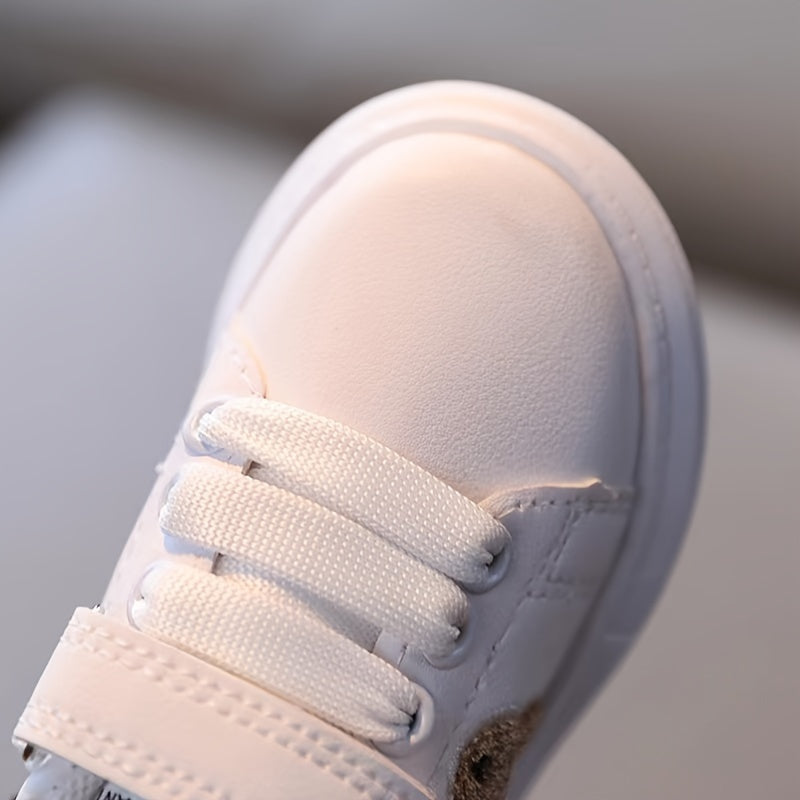 Youngsters' Breathable Soft Sole Casual Sports Shoes with Cute Bear Embroidery, Comfortable Rubber Sole for Boys and Girls - Spring/Autumn, Everyday Youngsters's Shoes | Hook-and-loop Fastener Youngsters Shoes | Synthetic Sho