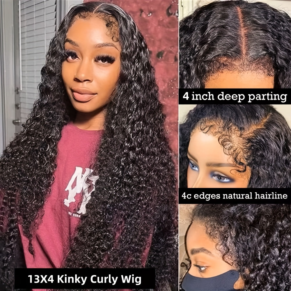 250% Density 4C Kinky Curly Human Hair Wig with 13x4 HD Lace Front - Pre-Bleached & Pre-Plucked Baby Hair, Breathable Swiss Lace for Zero Stress Wear, Realistic Scalp & Summer Comfort (Afro Curly, All Ethnicities), Comfortabl