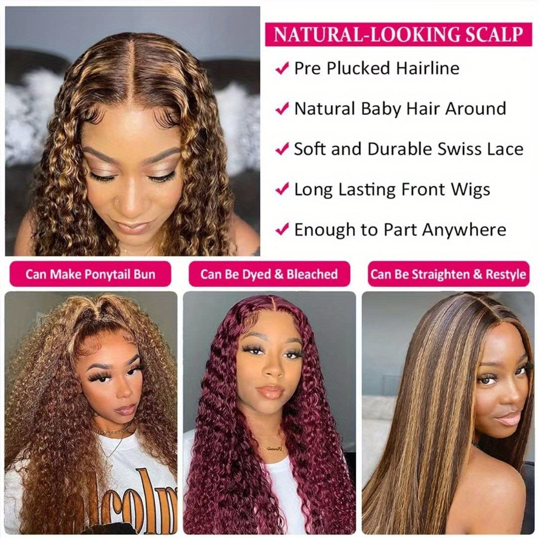 200 Density Glueless Ombre Highlight Wig Human Hair Curly Loose Deep Wave Lace Frontal Wig 4/27 Colored Brazilian 13x4 Lace Front Wigs for Women