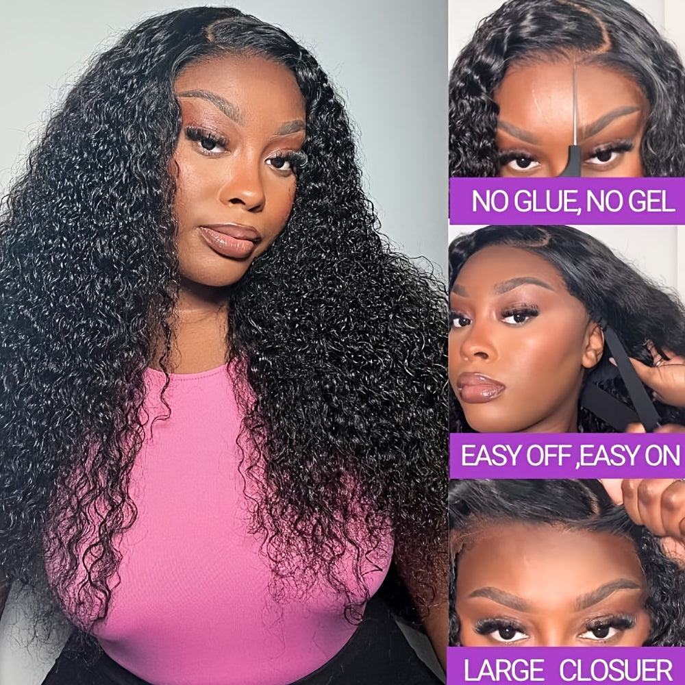 40Inch Ready To Go Glueless Wig Jerry Curl Human Hair 13*6 Pre-Cut Lace Wigs 12A Wigs Human Hair Pre Bleached Pre Plucked 250% Density Curl Wave Lace Frontal Wig Natural Color 3 Seconds To Wear For Beginners