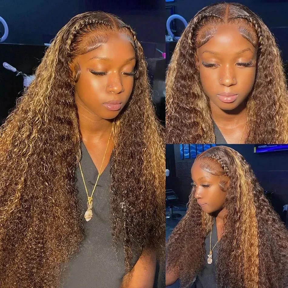 200 Density Glueless Ombre Highlight Wig Human Hair Curly Loose Deep Wave Lace Frontal Wig 4/27 Colored Brazilian 13x4 Lace Front Wigs for Women