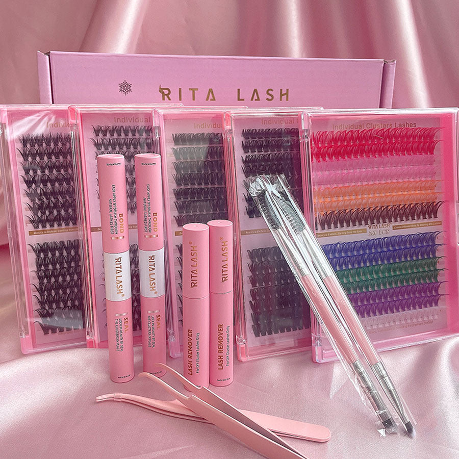 DIY Individual Eyelash Kit, 1 Box Mixed Length & Styles Natural Look Eyelashes Extension, 5pcs Self Cluster Curl Eyelashes,2pcs Bond&Seal, 2pcs Lash removers, 2pcs tweezers, 2pcs lash brush, Make up Kit