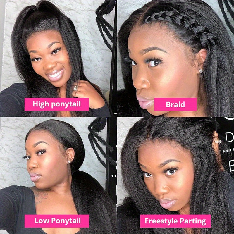 13x4 HD Lace Front Wigs - 38-40 Inch Kinky Straight Human Hair Wigs 250 Density Pre Plucked 12A Frontal Wigs for Women Black