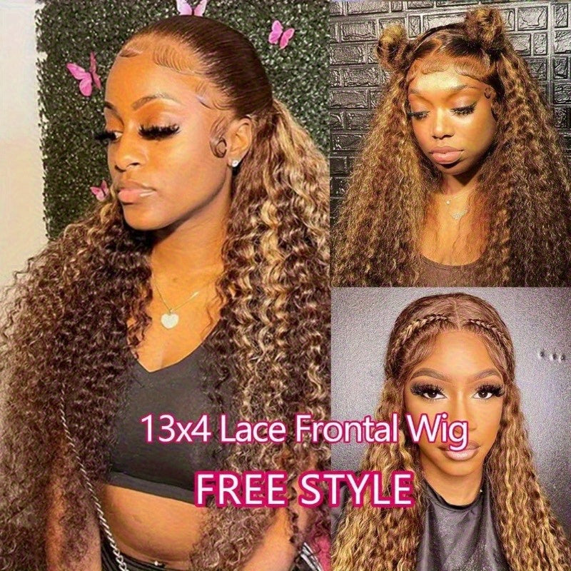 200 Density Glueless Ombre Highlight Wig Human Hair Curly Loose Deep Wave Lace Frontal Wig 4/27 Colored Brazilian 13x4 Lace Front Wigs for Women
