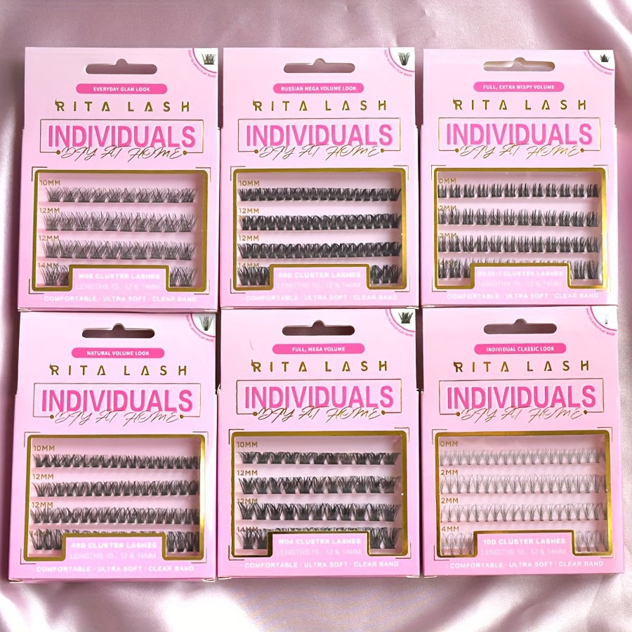 High Qulity Rita Individual False Eyelashes Extension Kit Curl Wispy Style, 12 Box Lashes with Glue&Bond Seal&Remover&Curler, Individual Lashes Makeup Kit