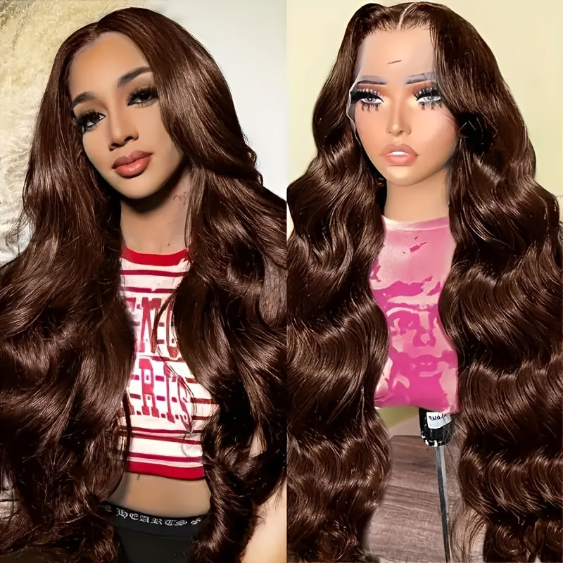 280% 13x4 #2 Body Wave Human Hair Wig HD Lace Dark Brown Body Wave Lace Frontal Wig Transparent Swiss Lace Colored Lace Front Wig Human Hair Wigs Chocolate Brown Body Wave Wig With Natural Hairline Three Part Body Wave Lace F