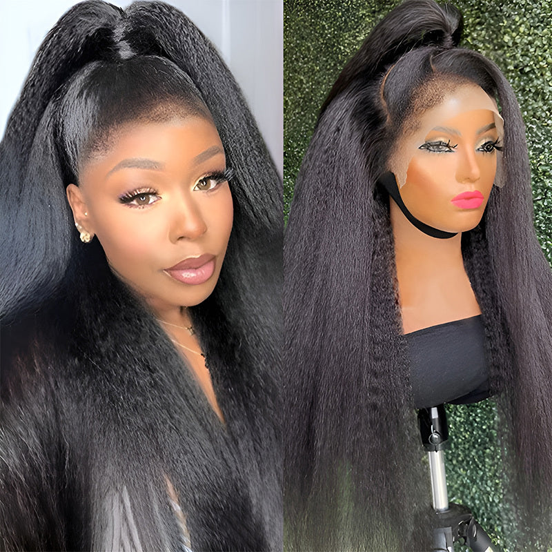 13x4 HD Lace Front Wigs - 38-40 Inch Kinky Straight Human Hair Wigs 250 Density Pre Plucked 12A Frontal Wigs for Women Black