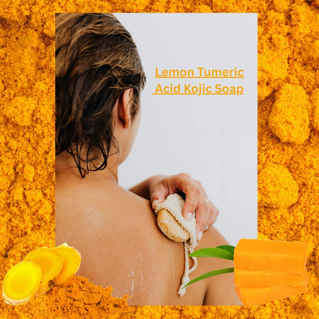 LEMON TUMERIC & ACID KOJIC SOAP BRIGHTNING BAR WITH VITAMIN C COMPLEX FOR FACE AND BODY SKIN, SOAP NET (SET OF 3,6,12)