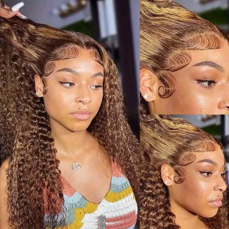 200 Density Glueless Ombre Highlight Wig Human Hair Curly Loose Deep Wave Lace Frontal Wig 4/27 Colored Brazilian 13x4 Lace Front Wigs for Women