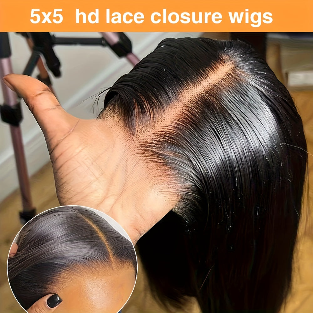 5x5 HD Lace Put On And Go Glueless Closure Wigs Human Hair Straight Human Hair Pre Plucked Pre Cut No Glue 3 Seconds To Wear Glueless Wig Transparent Lace Front Wigs Human Hair 250% Density