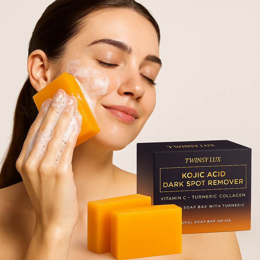 Twinsy Lux Best Tumeric Kojic Acid Soap For Dark Spots Remover For All Skin Type (2 pk)