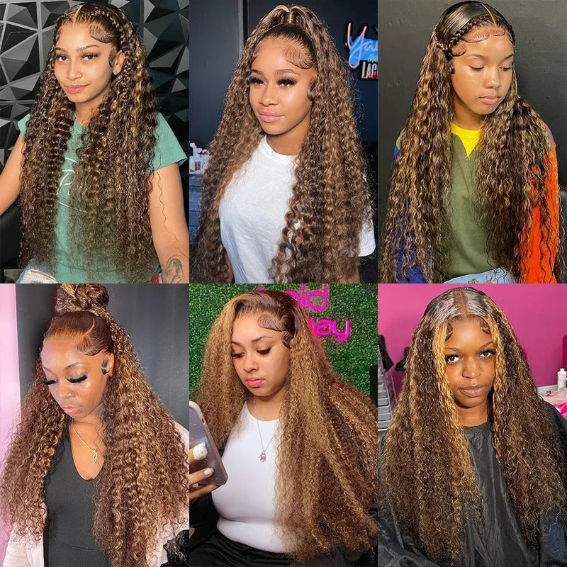 200 Density Glueless Ombre Highlight Wig Human Hair Curly Loose Deep Wave Lace Frontal Wig 4/27 Colored Brazilian 13x4 Lace Front Wigs for Women