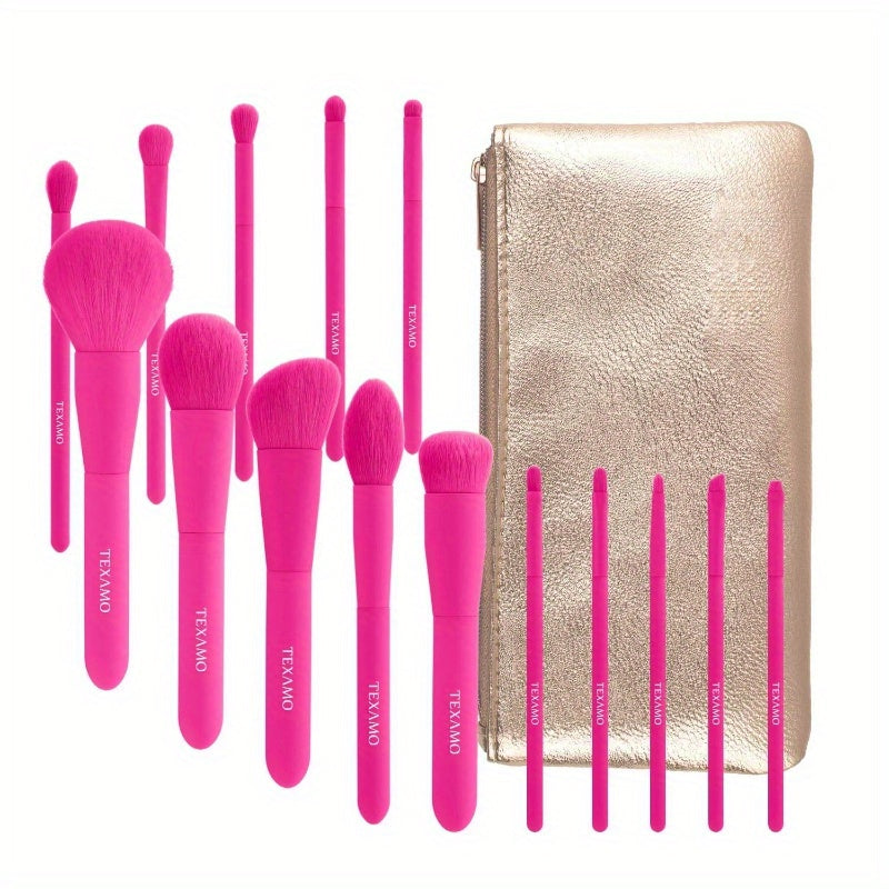 Makeup Brush Set, 15 Pie Quality Makeup Brushes, Premium Synthetic Make Up Brushes for Foundation Powder Blush Highlighter Conaler Makeup Brush Kit for Travel, Hot P