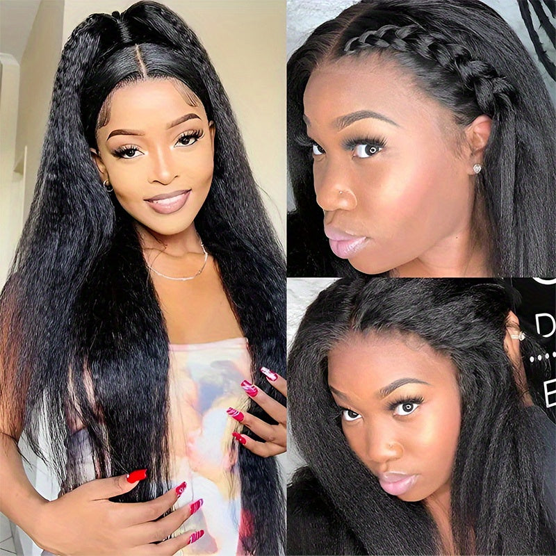 13x4 HD Lace Front Wigs - 38-40 Inch Kinky Straight Human Hair Wigs 250 Density Pre Plucked 12A Frontal Wigs for Women Black