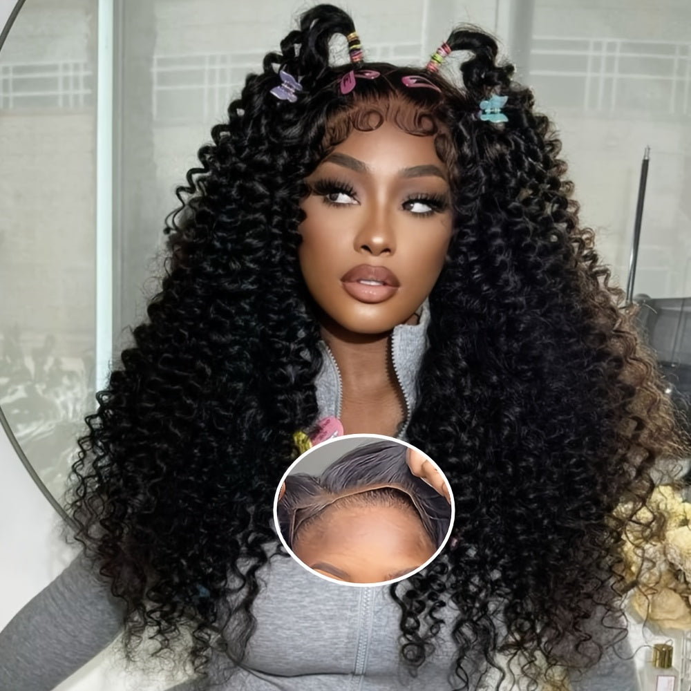 40Inch Ready To Go Glueless Wig Jerry Curl Human Hair 13*6 Pre-Cut Lace Wigs 12A Wigs Human Hair Pre Bleached Pre Plucked 250% Density Curl Wave Lace Frontal Wig Natural Color 3 Seconds To Wear For Beginners