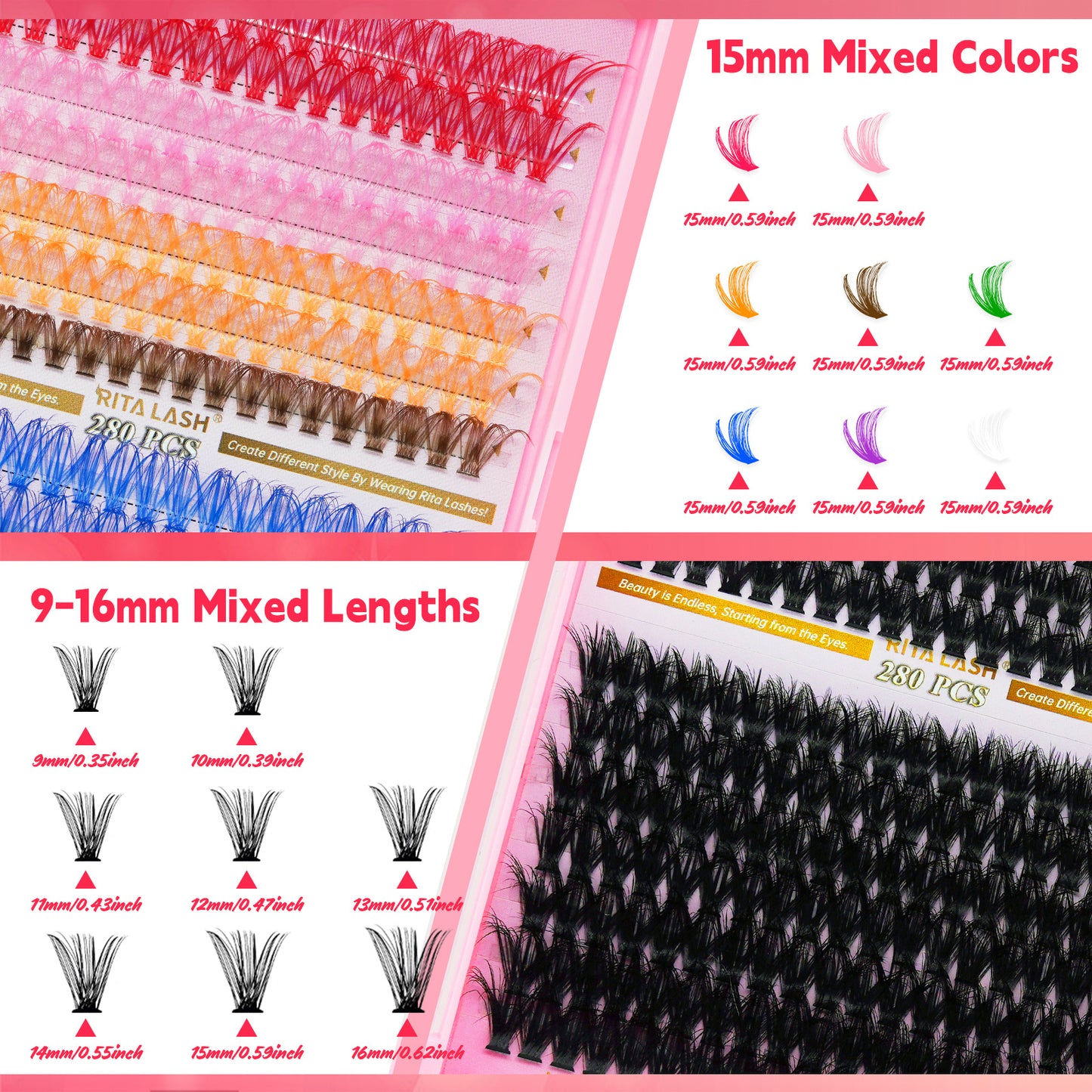 DIY Individual Eyelash Kit, 1 Box Mixed Length & Styles Natural Look Eyelashes Extension, 5pcs Self Cluster Curl Eyelashes,2pcs Bond&Seal, 2pcs Lash removers, 2pcs tweezers, 2pcs lash brush, Make up Kit
