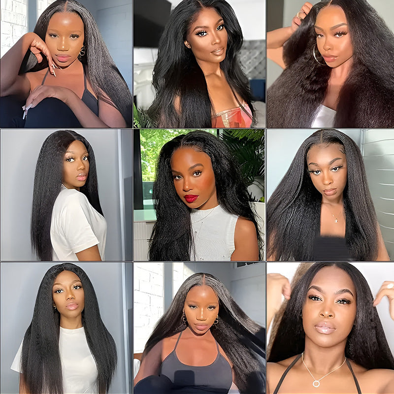 13x4 HD Lace Front Wigs - 38-40 Inch Kinky Straight Human Hair Wigs 250 Density Pre Plucked 12A Frontal Wigs for Women Black